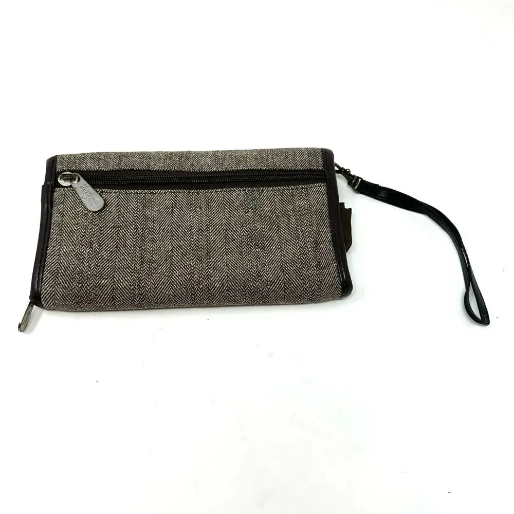 Thirty One Wallet Clutch Gray Black Bag Compact Travel Wrist Strap Snap‎ Zipper